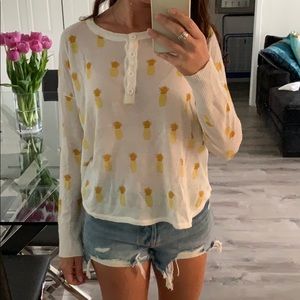 Pineapple Long Sleeve Light Sweater w/ 4 Buttons